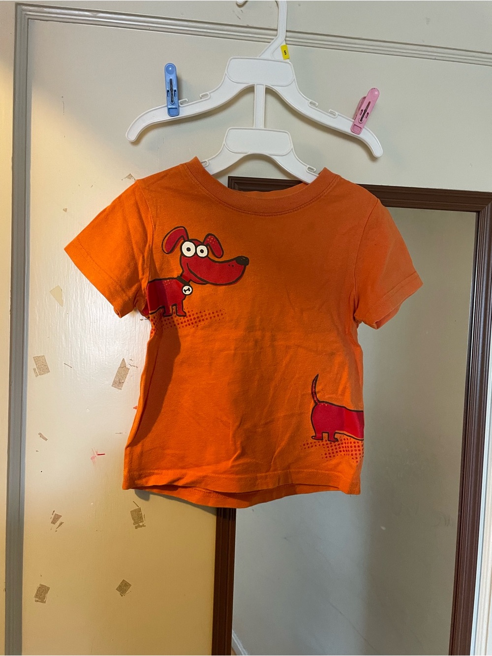Kids Orange Dog Graphic Tee - Playful Short Sleeve Shirt